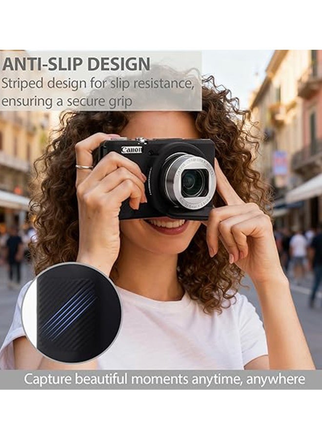 حافظة سيليكون مع واقي شاشة من الزجاج المقوى لكاميرا Canon Powershot G7 X Mark III الرقمية غطاء واقي ناعم من السيليكون مع غطاء عدسة قابل للإزالة مضاد للانزلاق ومضاد للخدش أسود - Image 2